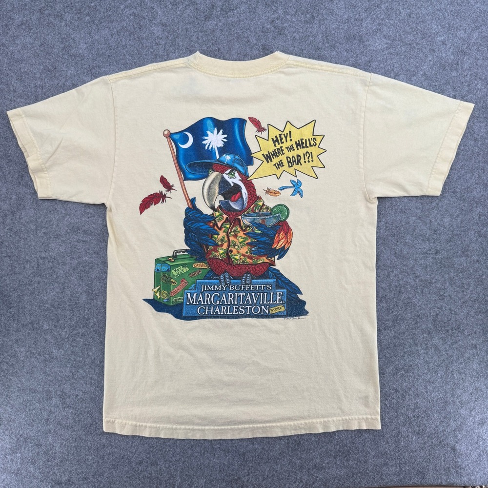 Margaritaville T-Shirt Men M Beige Charleston South Carolina Parrot Graphic Tee